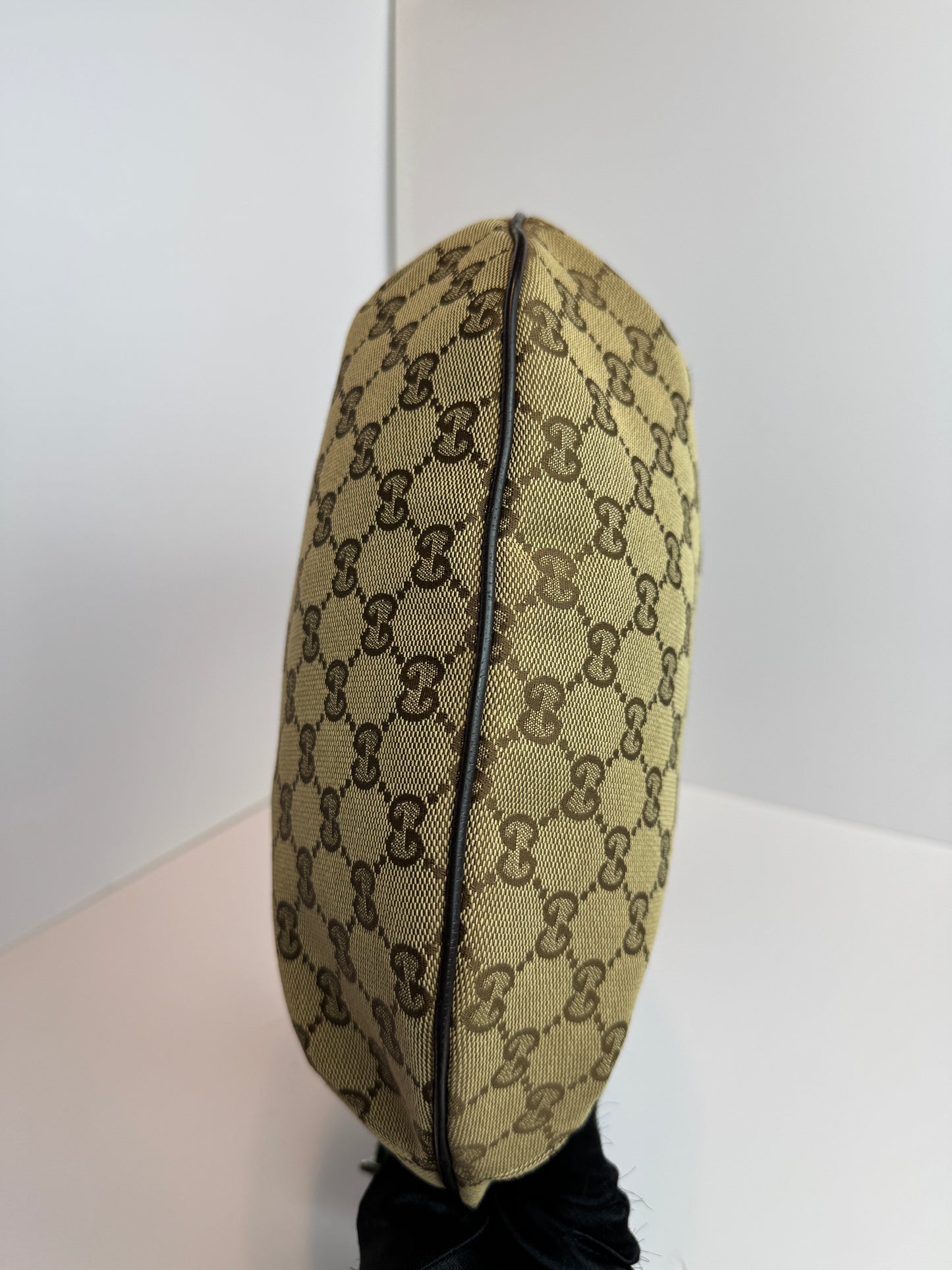 GUCCI Web Halfmoon GG Canvas Brown