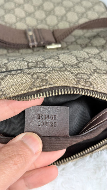 GUCCI Front Zip Messenger GG Coated Canvas Brown