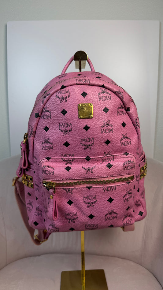 MCM Pink Visetos Stark backpack with gold-toned hardwar