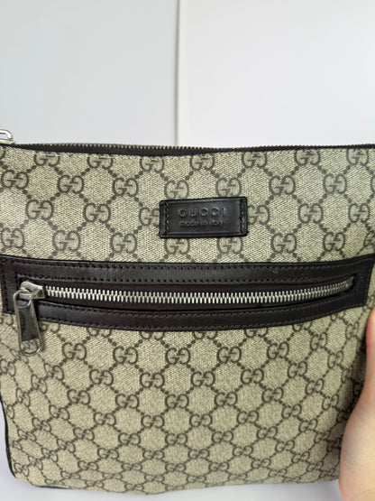 Gucci Front Zip Messenger Dark Brown GG Coated Canvas