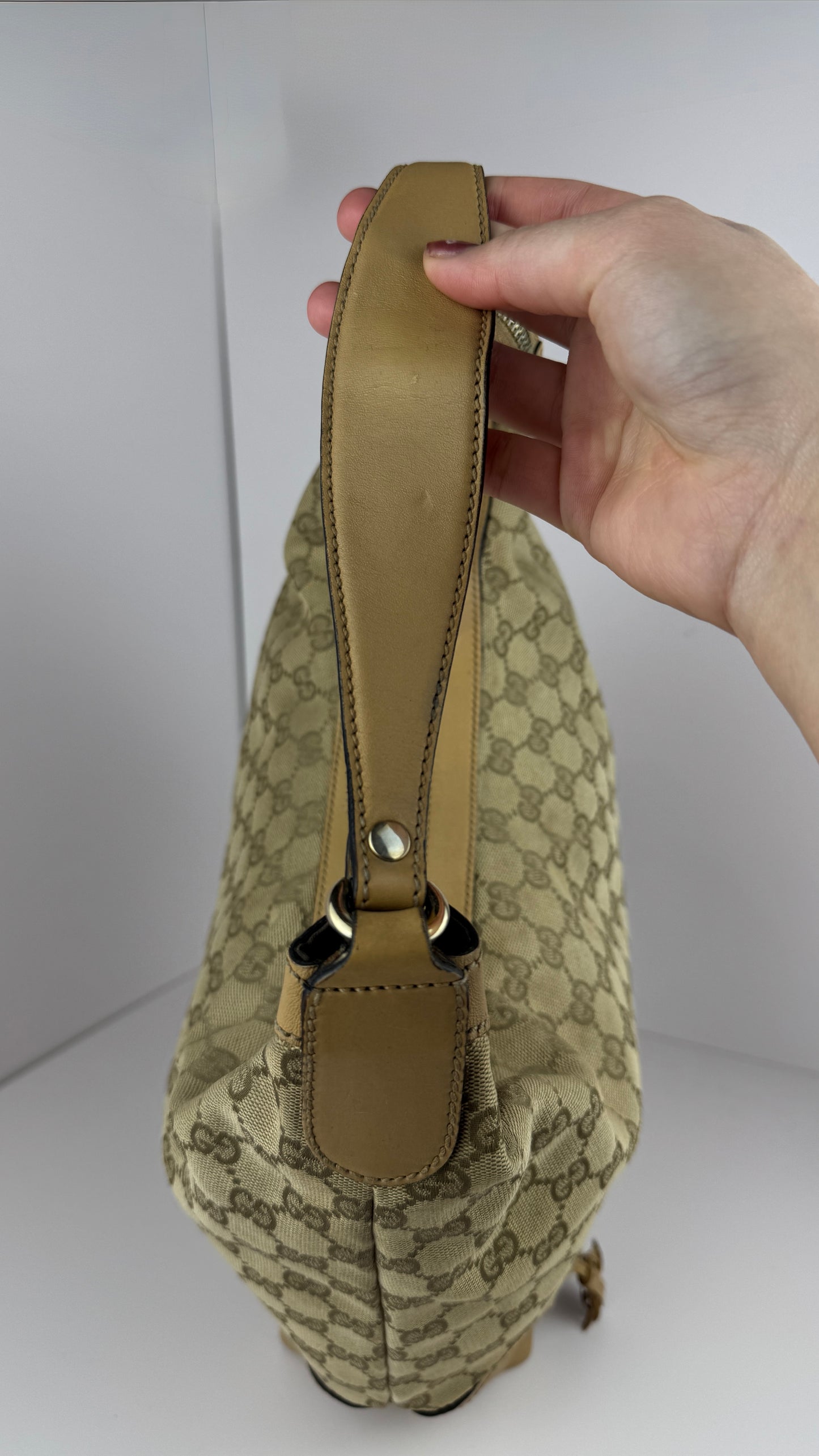 Gucci Beige GG Canvas Horsebit Tassel Hobo