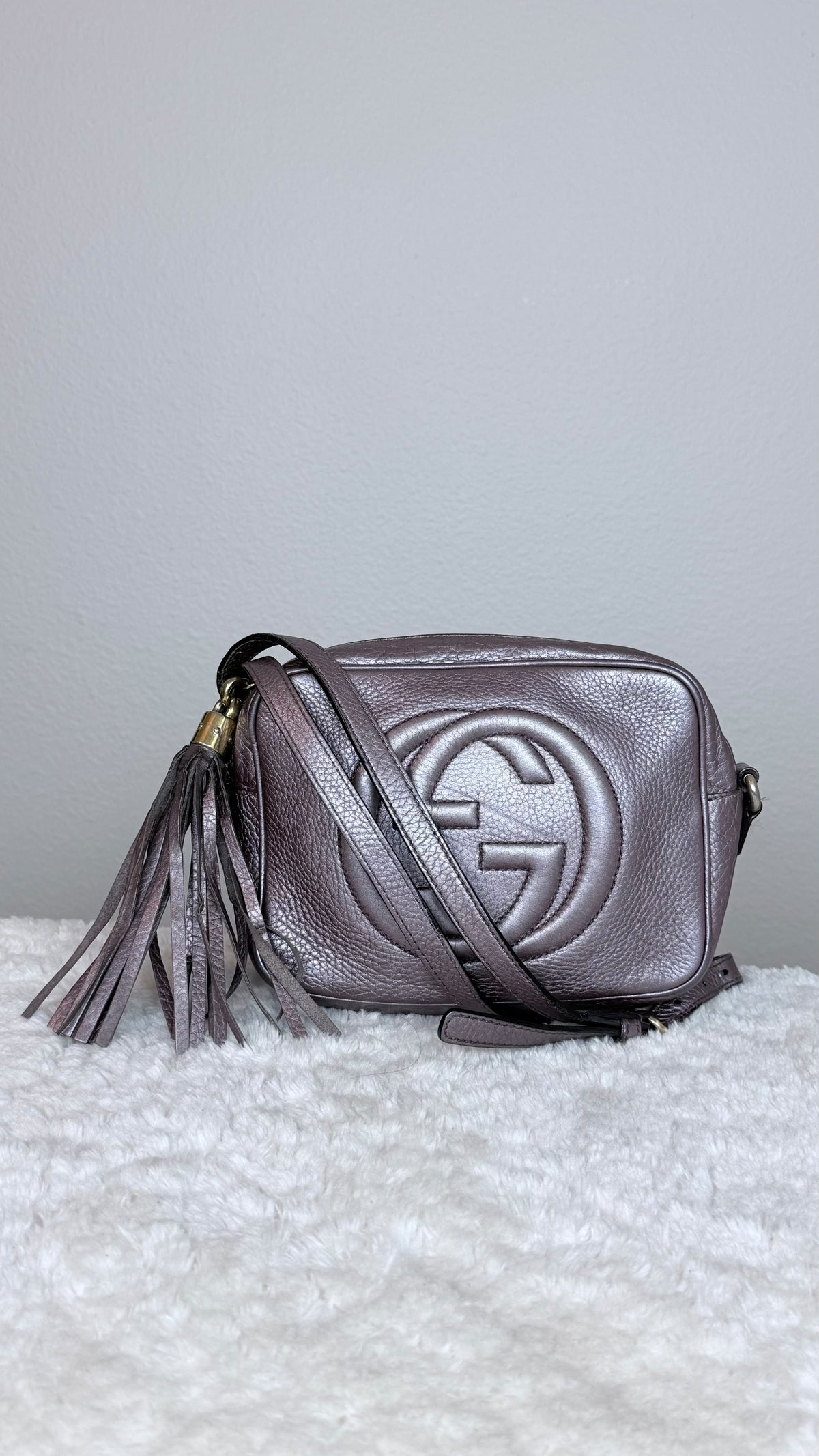 GUCCI Soho Disco Leather Purple Metallic Crossbody