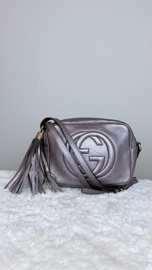 GUCCI Soho Disco Leather Purple Metallic Crossbody