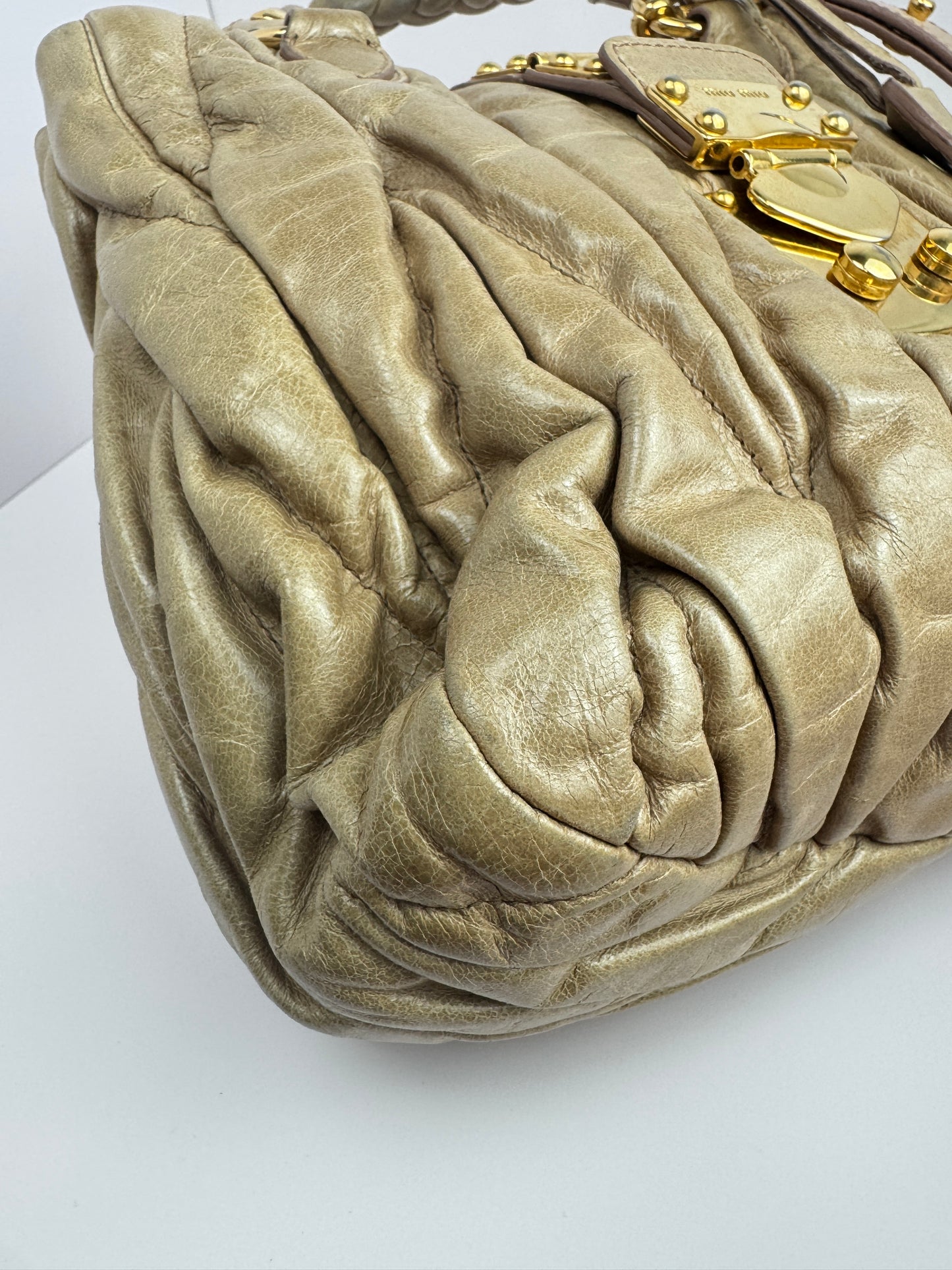 Miumiu Matelasse handle beige leather