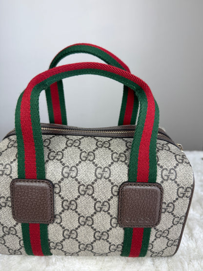 NEW GUCCI Web Boston GG Supreme Coated Canvas Brown