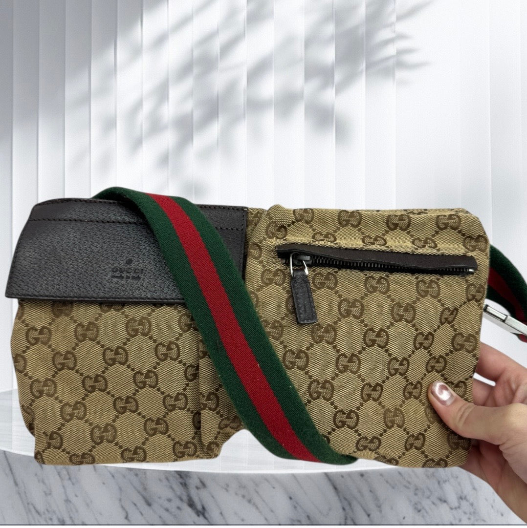 Gucci Web Stripe Belt Bag GG Canvas Brown