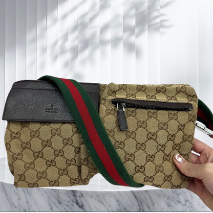 Gucci Web Stripe Belt Bag GG Canvas Brown