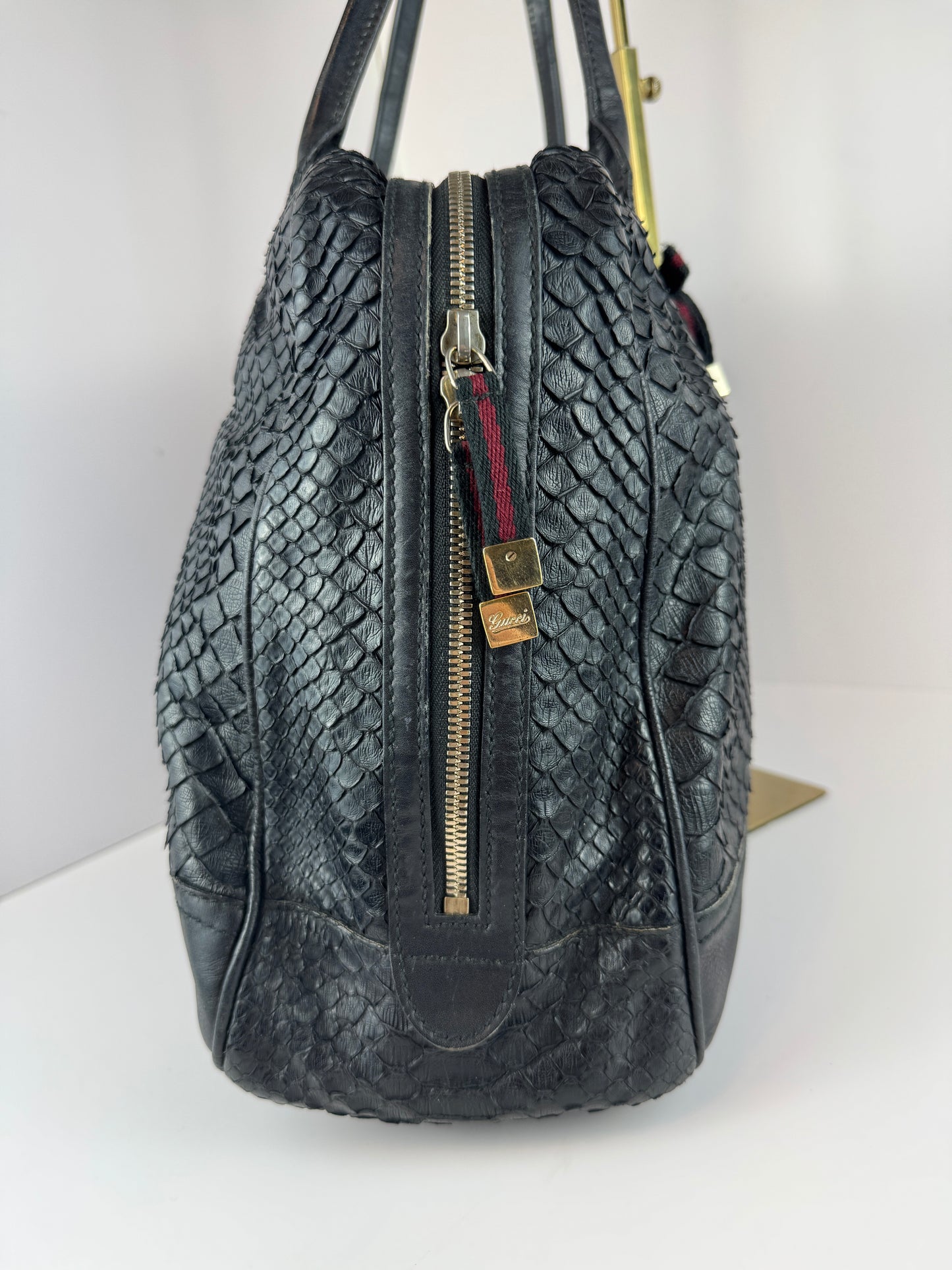 Gucci Princy Hobo Python Black Leather Web stripe