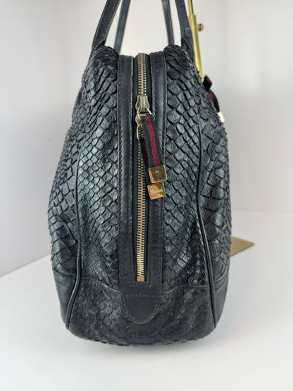 Gucci Princy Hobo Python Black Leather Web stripe