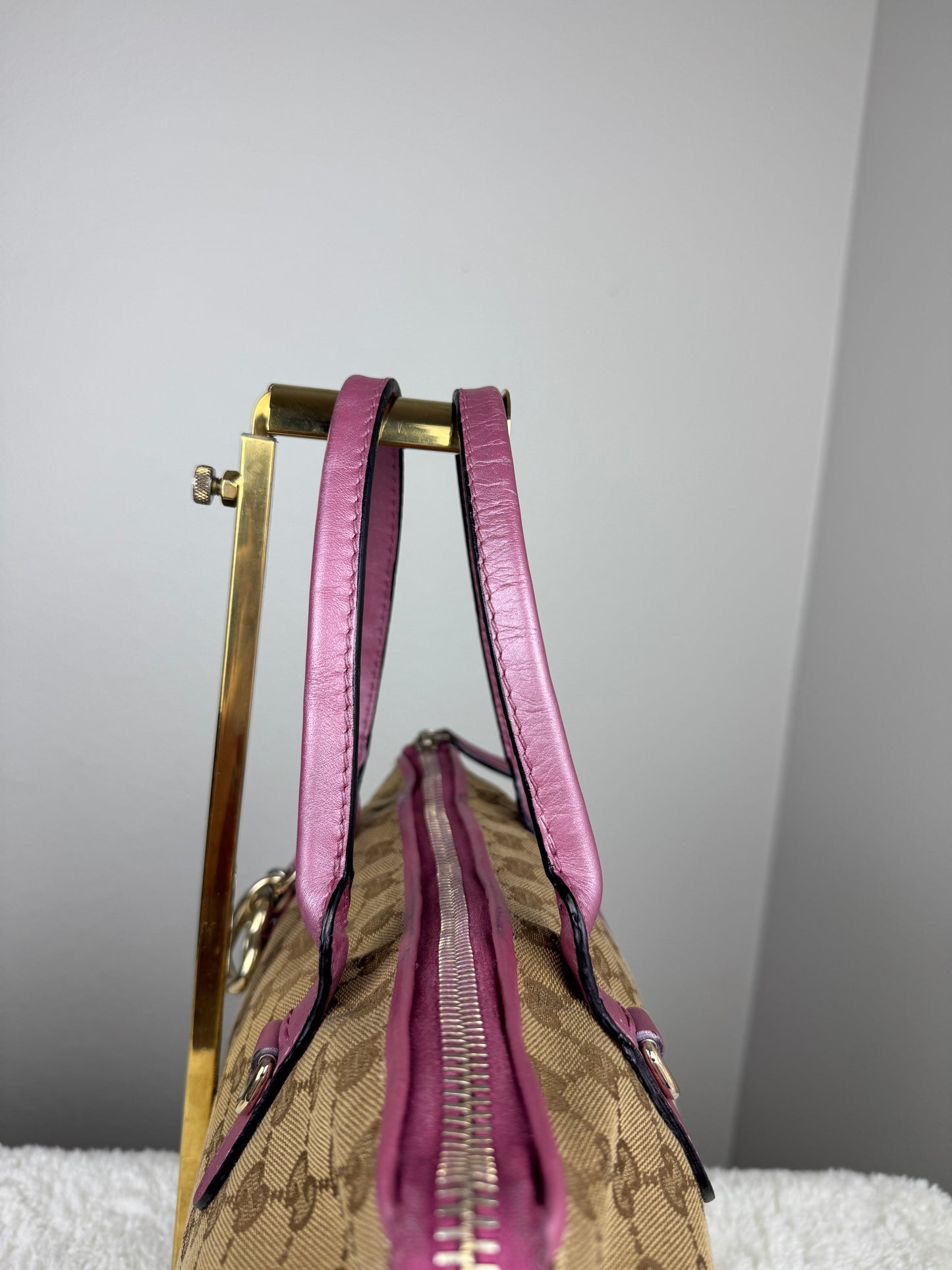 GUCCI Heart Bit Handbag with strap GG Canvas Pink