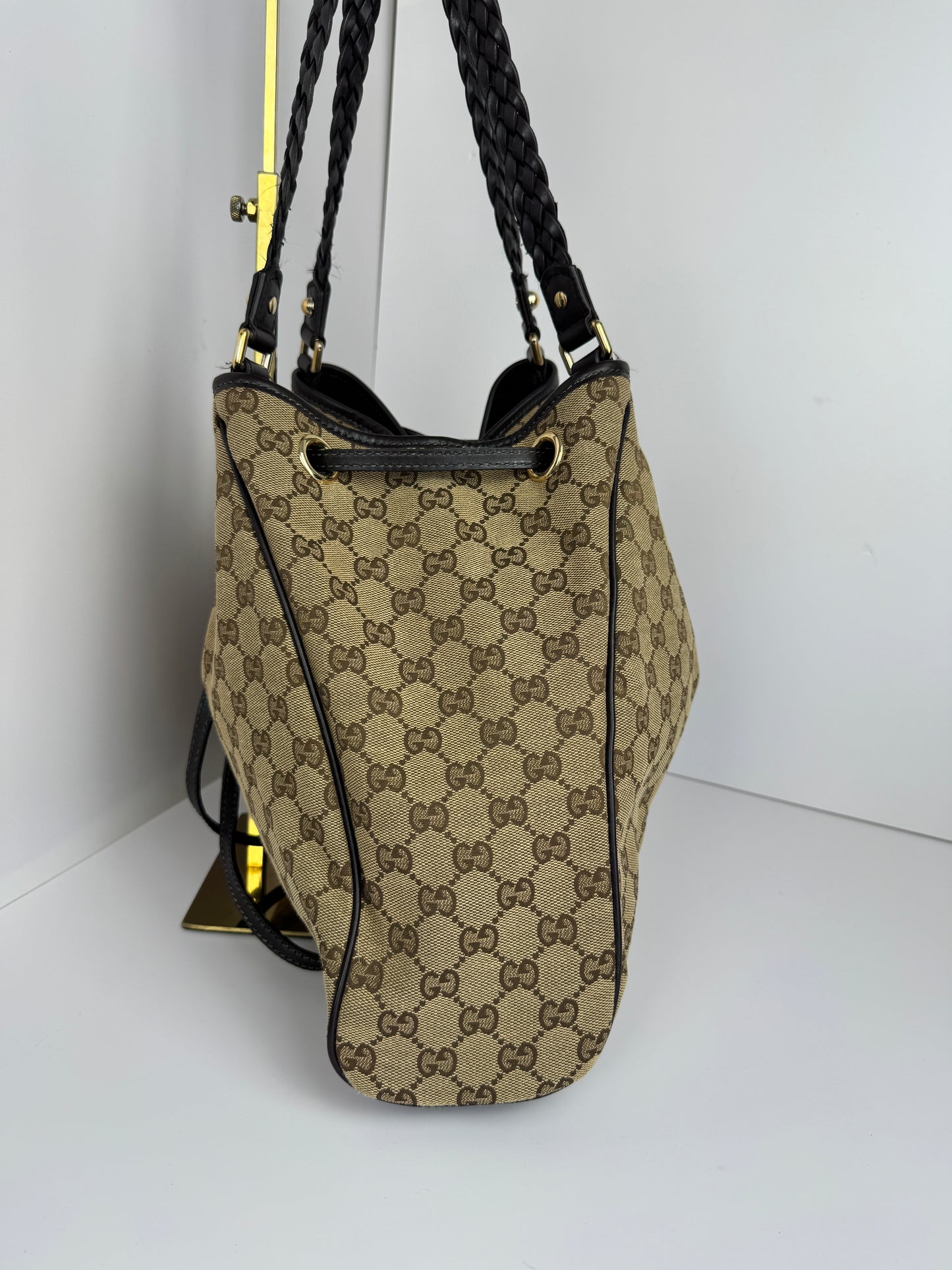 Gucci Drawstring Bamboo Hobo GG Canvas Monogram Brown
