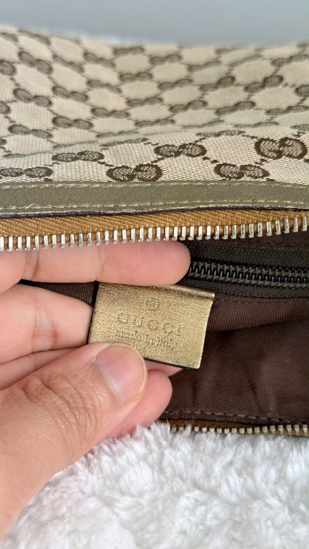 GUCCI Web Halfmoon Hobo  GG Canvas Gold Metallic