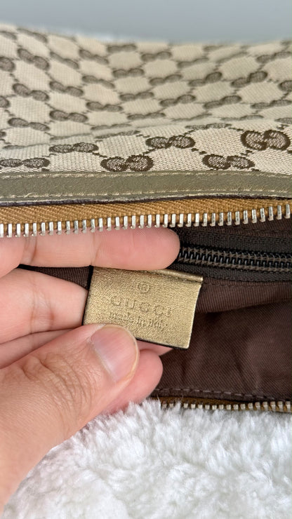 GUCCI Web Halfmoon Hobo  GG Canvas Gold Metallic