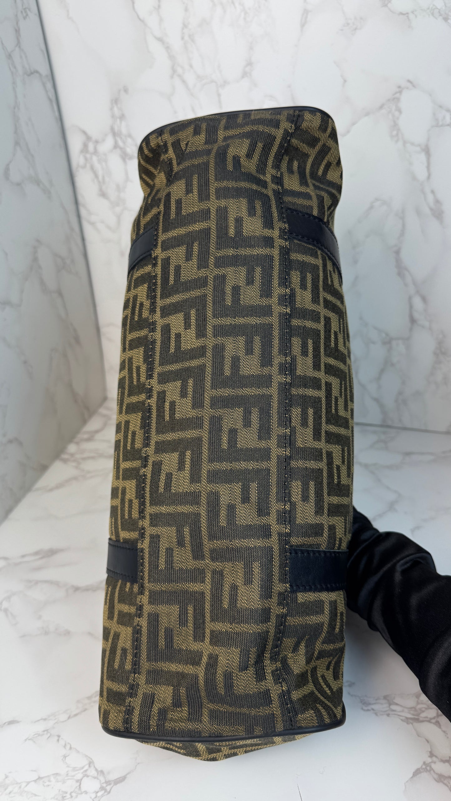 Fendi Zucca Canvas Leather Trim Tote Bag