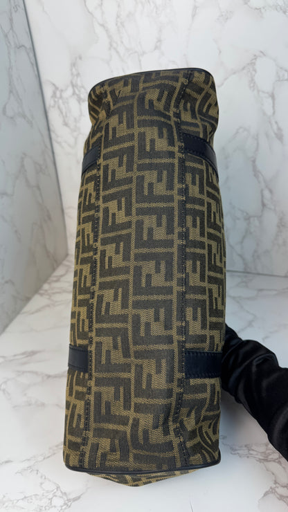 Fendi Zucca Canvas Leather Trim Tote Bag