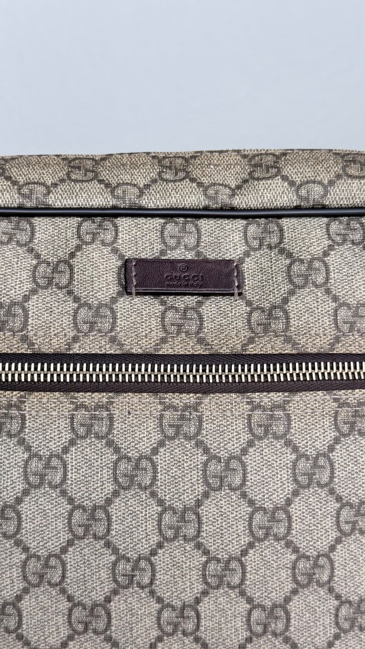 GUCCI Front Zip Messenger GG Coated Canvas Brown