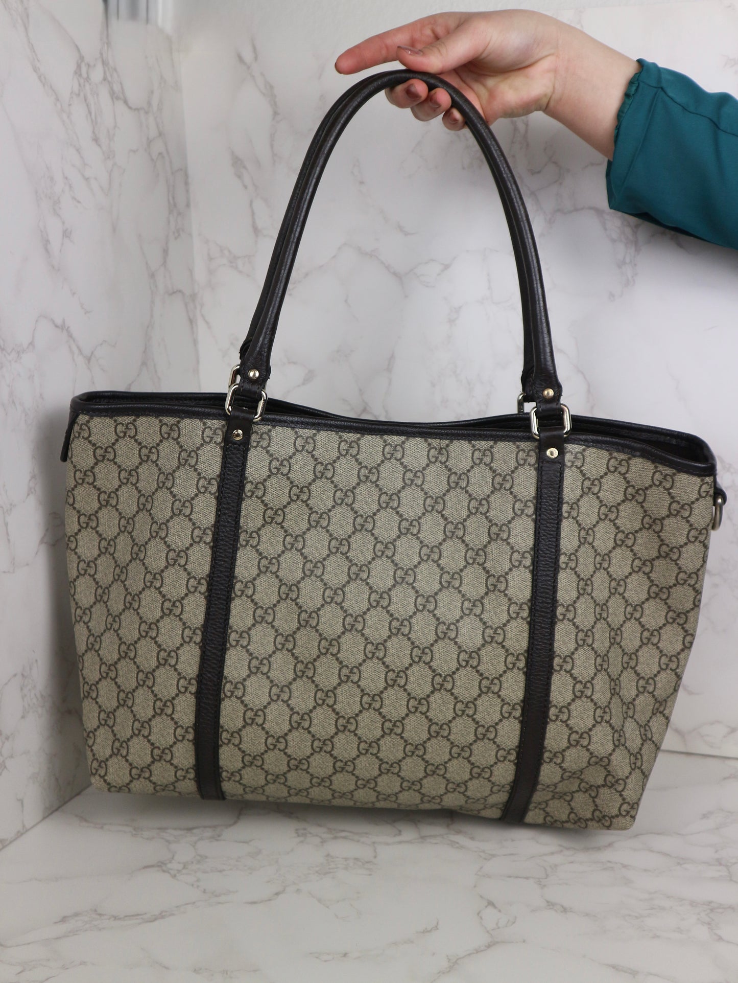 Gucci Shopping Tote Medium GG Supreme Coated Canvas Dark Brown
