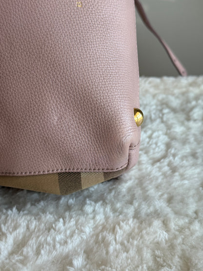 BURBERRY Banner Tote Leather and House Check canvas Small