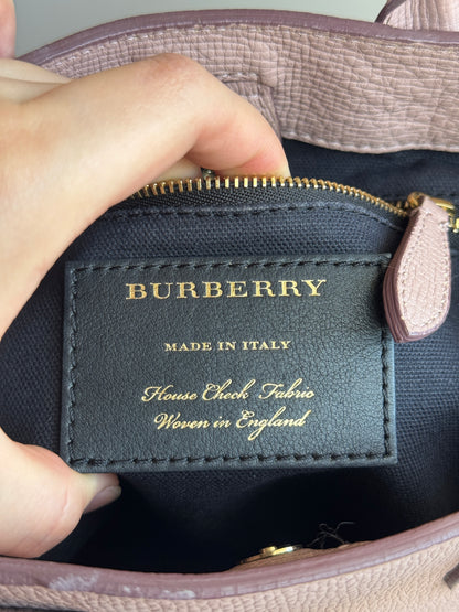 BURBERRY Banner Tote Leather and House Check canvas Small
