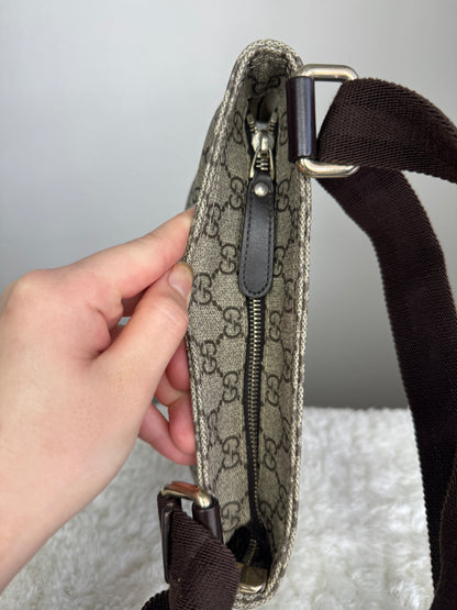 GUCCI Flat Mini Crossbody GG Supreme Coated canvas Brown