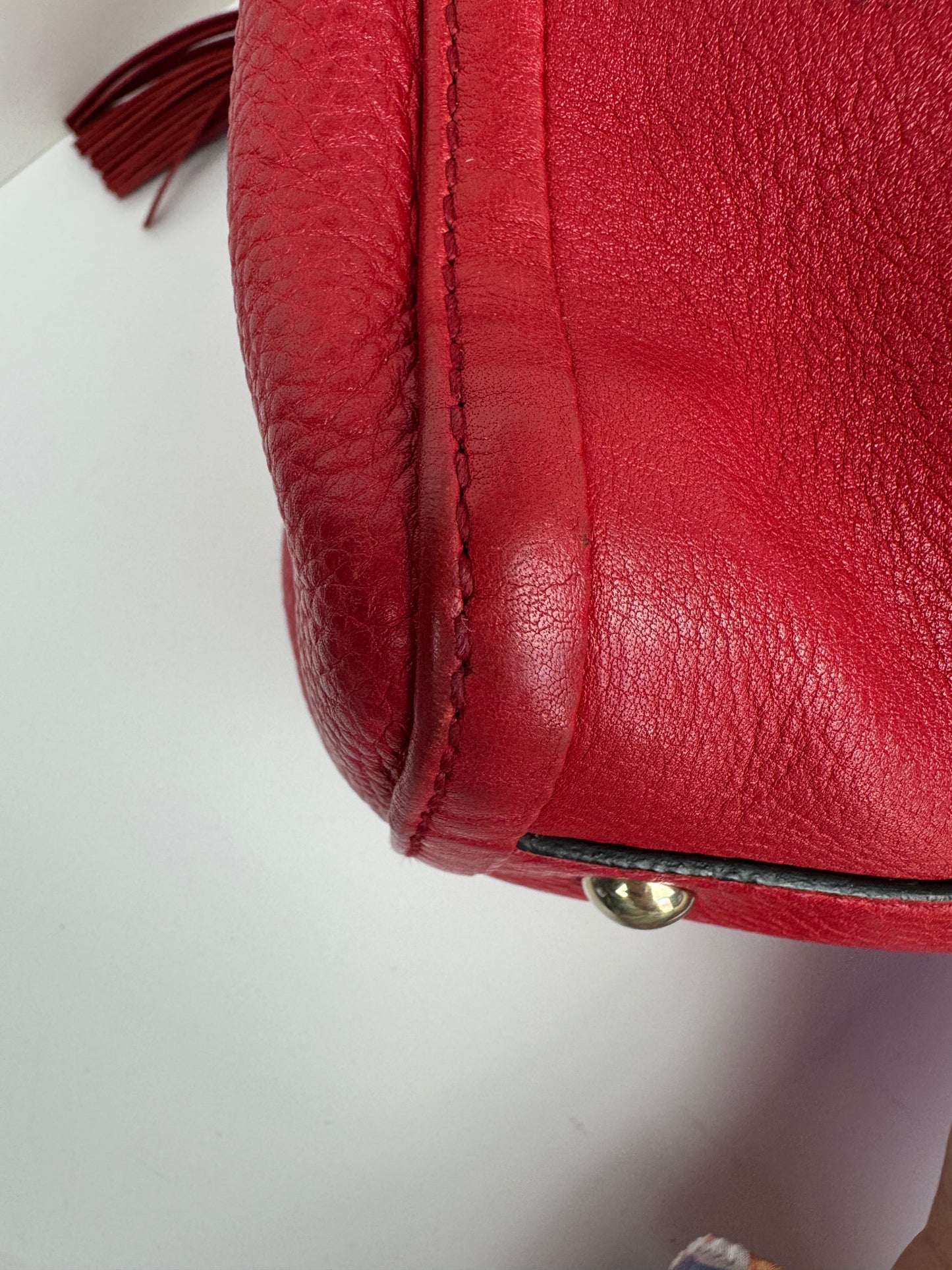 Gucci Red Soho pebbled leather hobo with tassel
