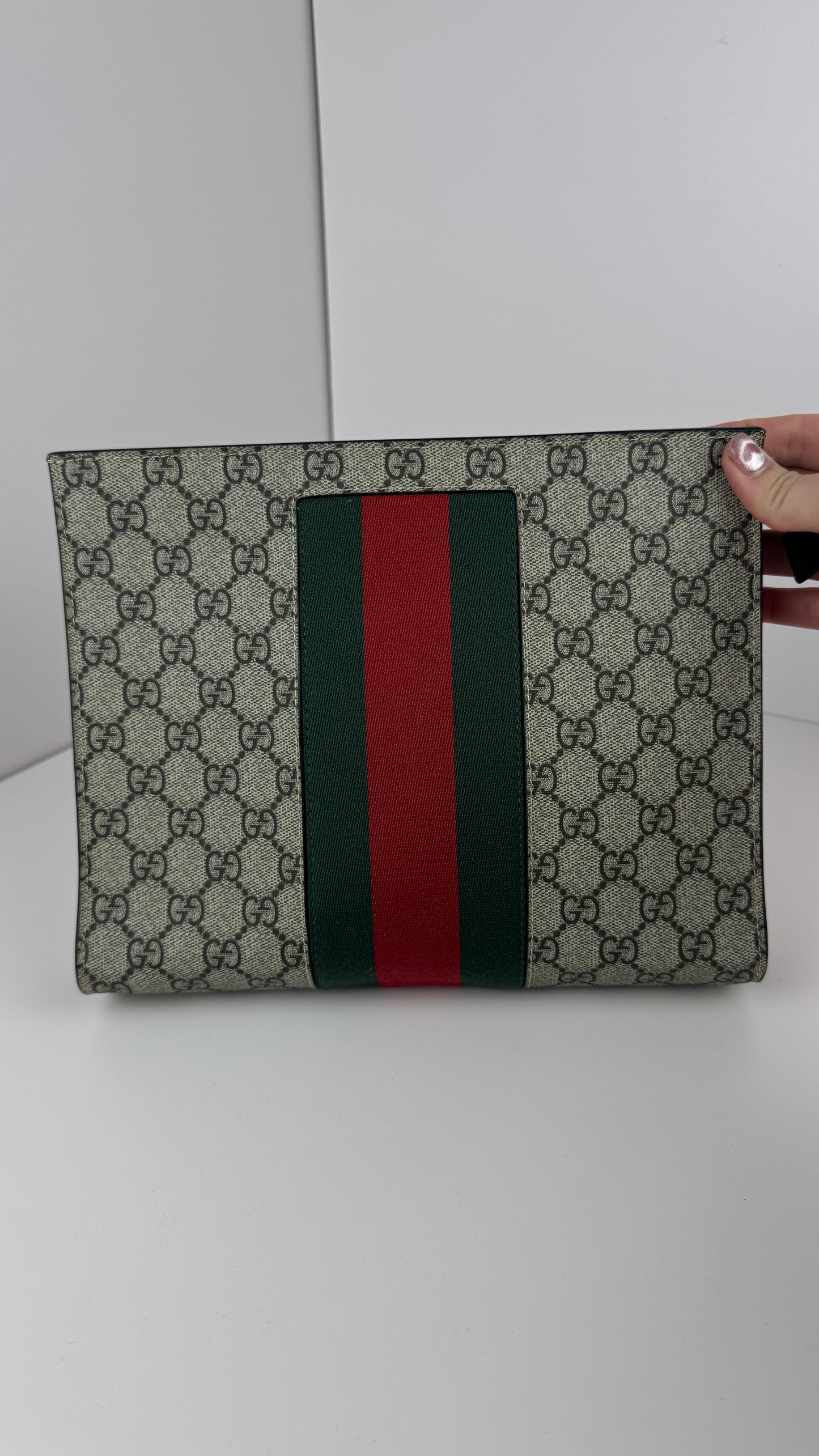 Gucci Clutch GG Supreme Pouch Web Ophiadia Dark