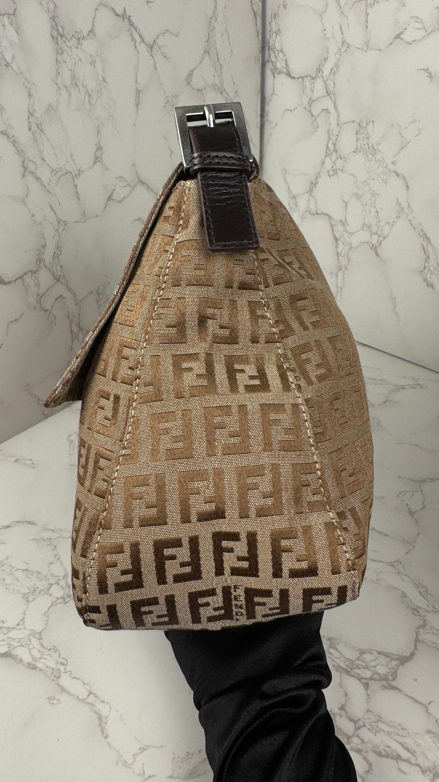 Fendi Mama Baguette Zucca FF Canvas Shoulder Bag Brown