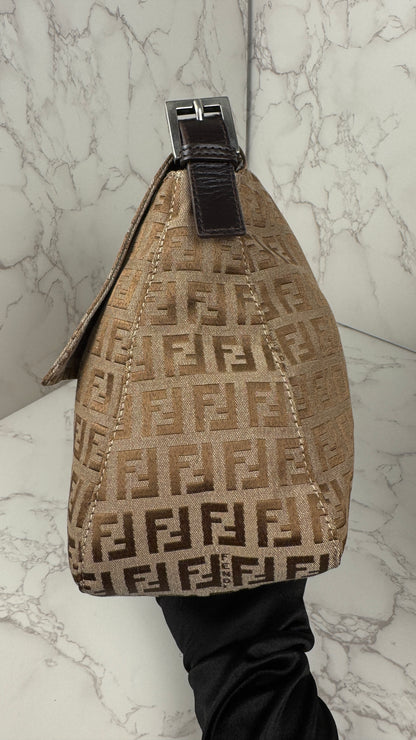 Fendi Mama Baguette Zucca FF Canvas Shoulder Bag Brown