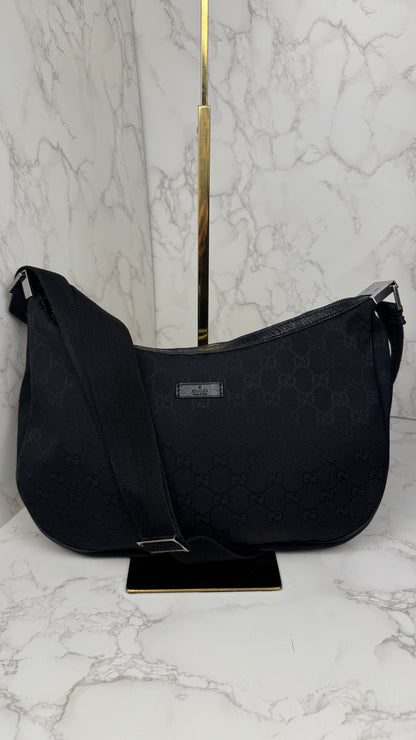 Gucci Half Moon Saddle Hobo and Crossbody GG Canvas  Black