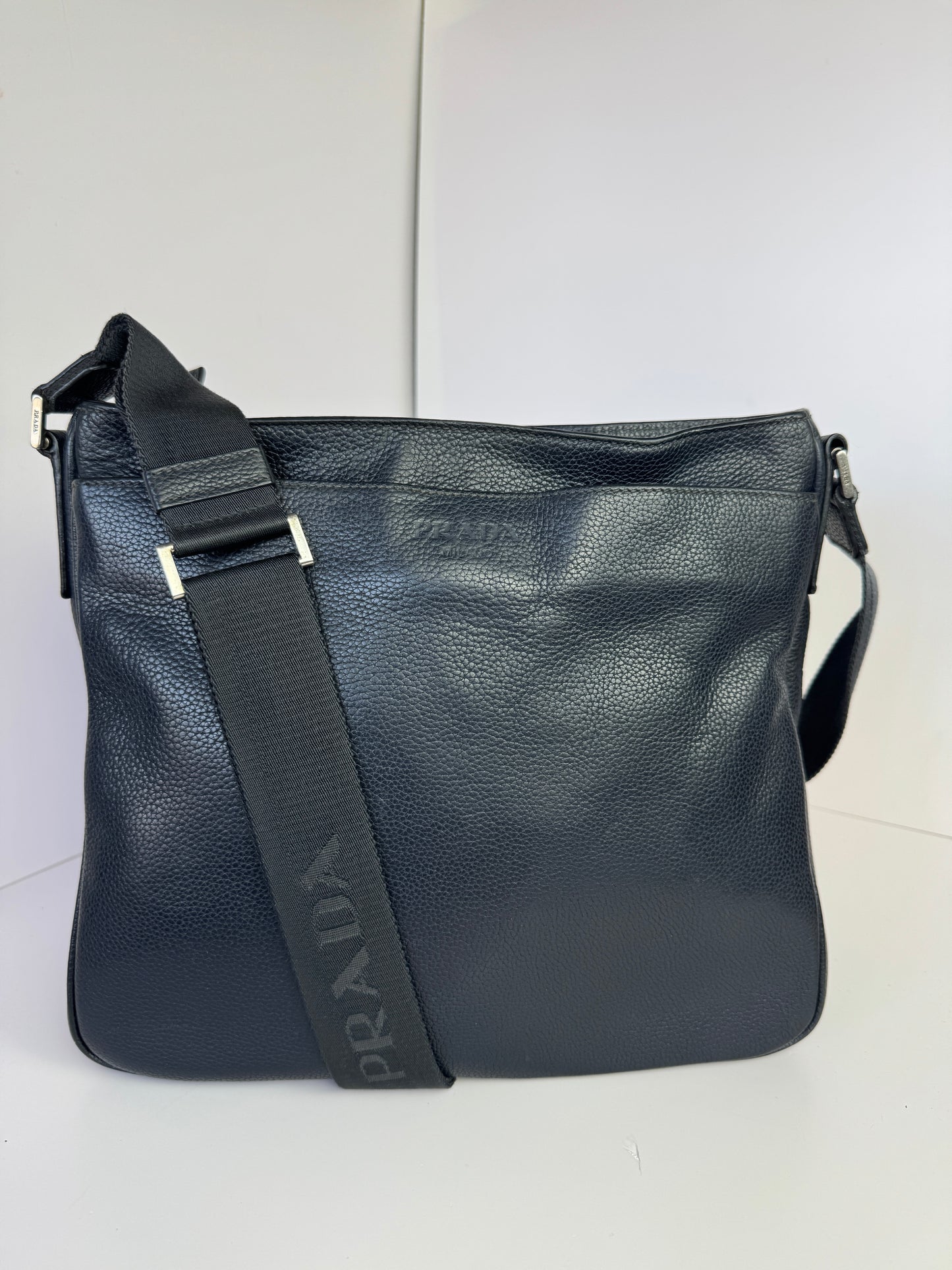 PRADA Pocket Leather Messenger Navy