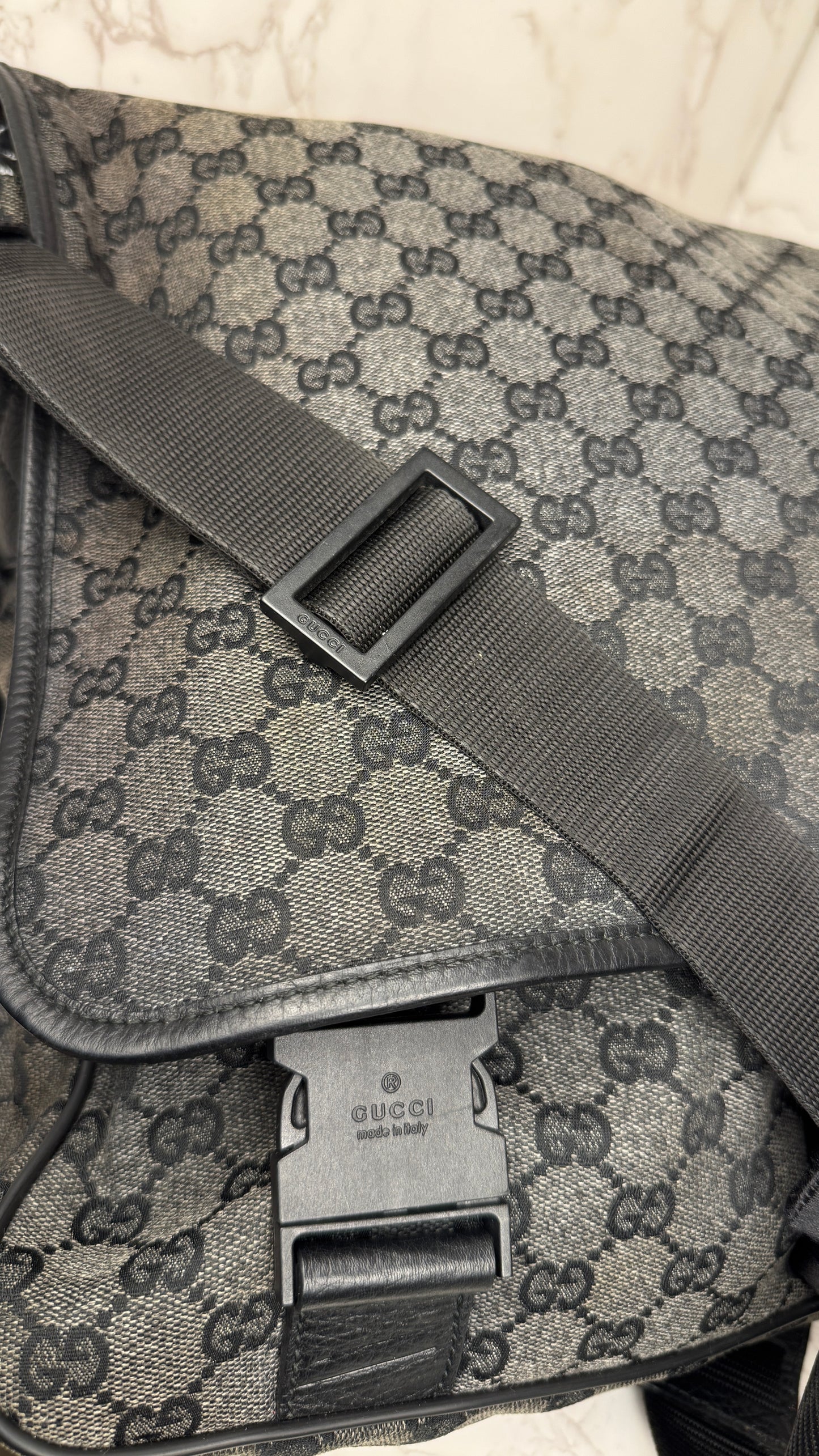 Gucci Denim Hysteria Double Buckles Messenger