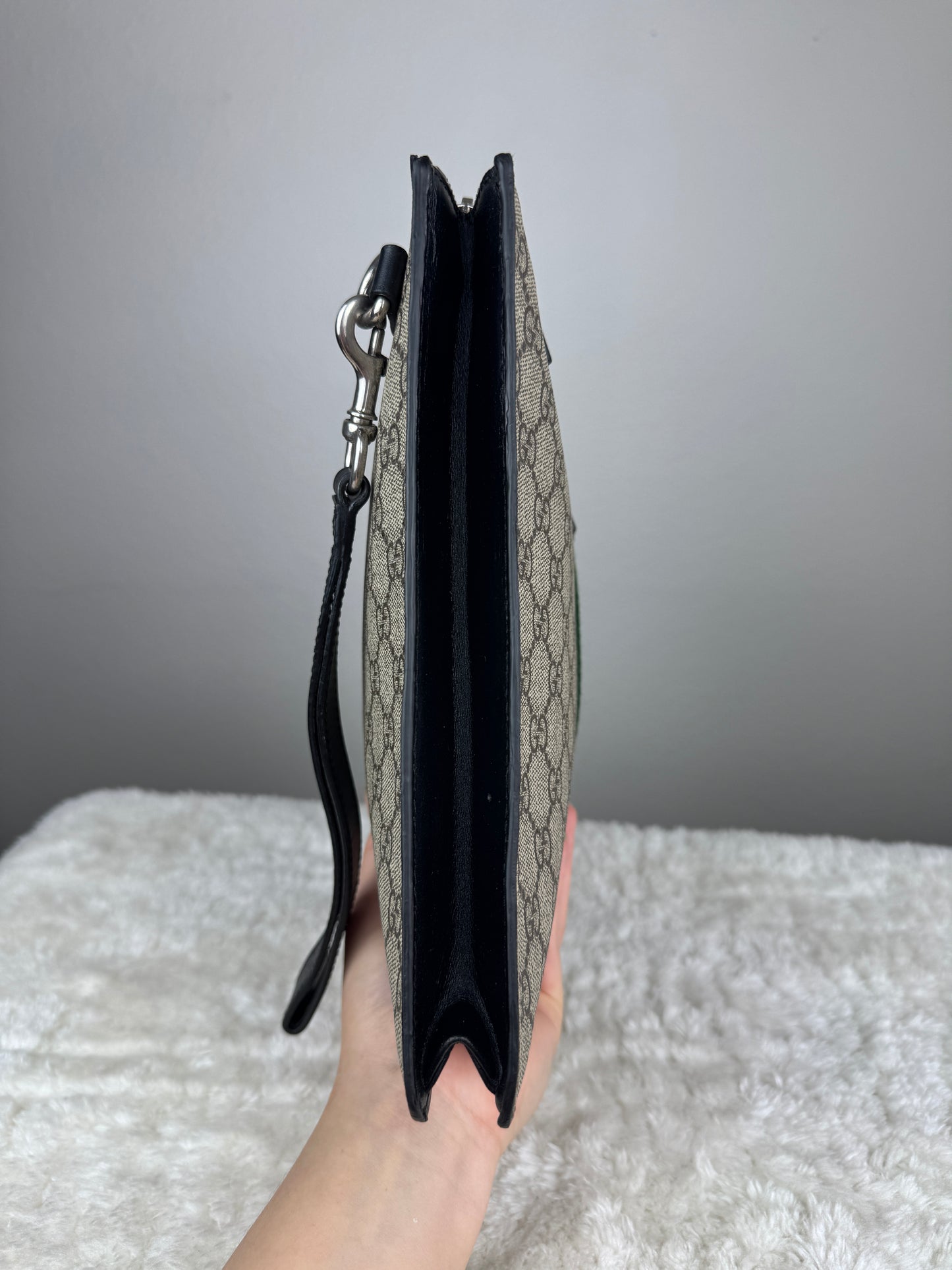 GUCCI Web Wrislet Clutch GG Coated Canvas Black