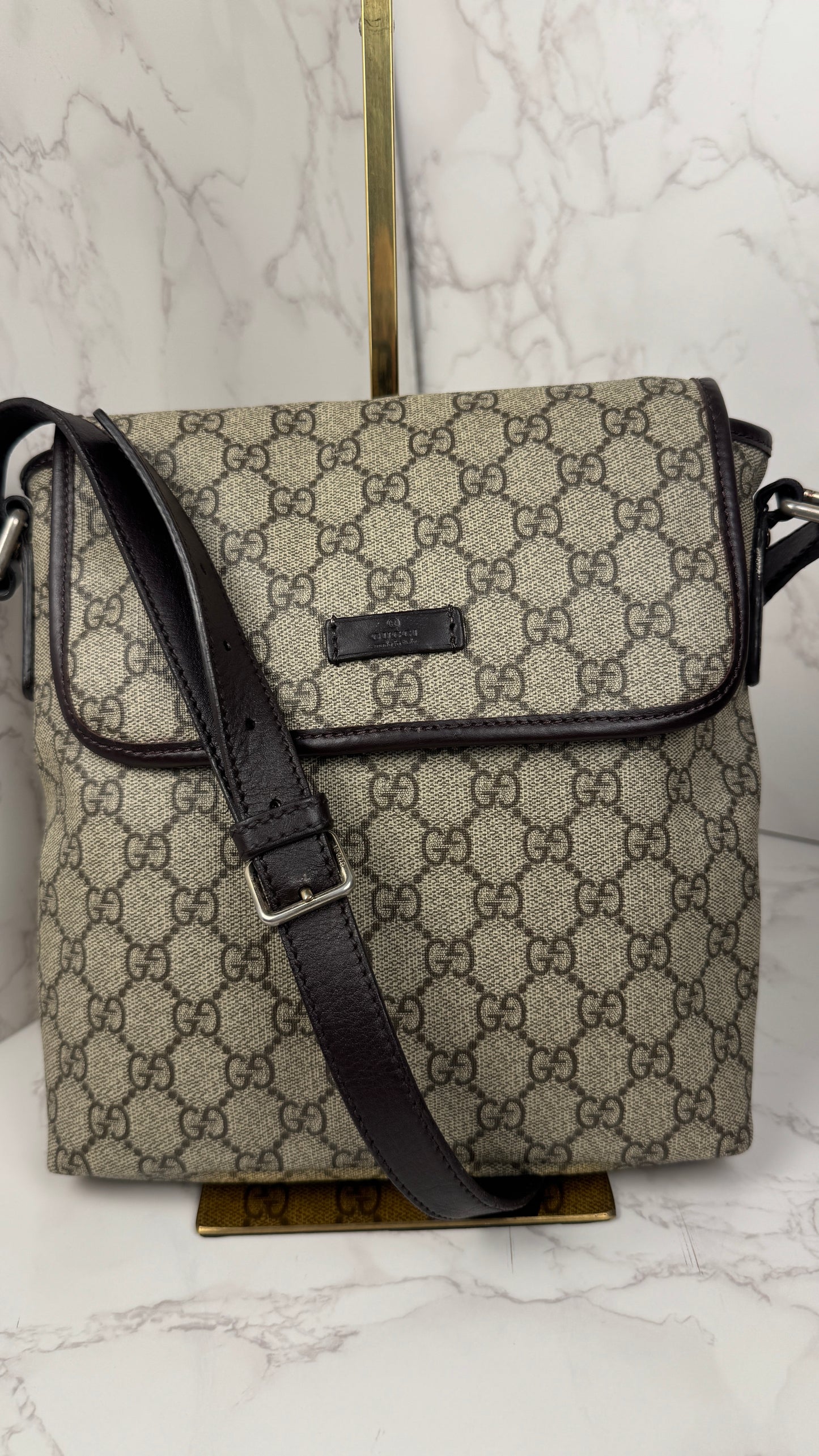 Gucci Flap Messenger Coated Canvas Monogram Brown