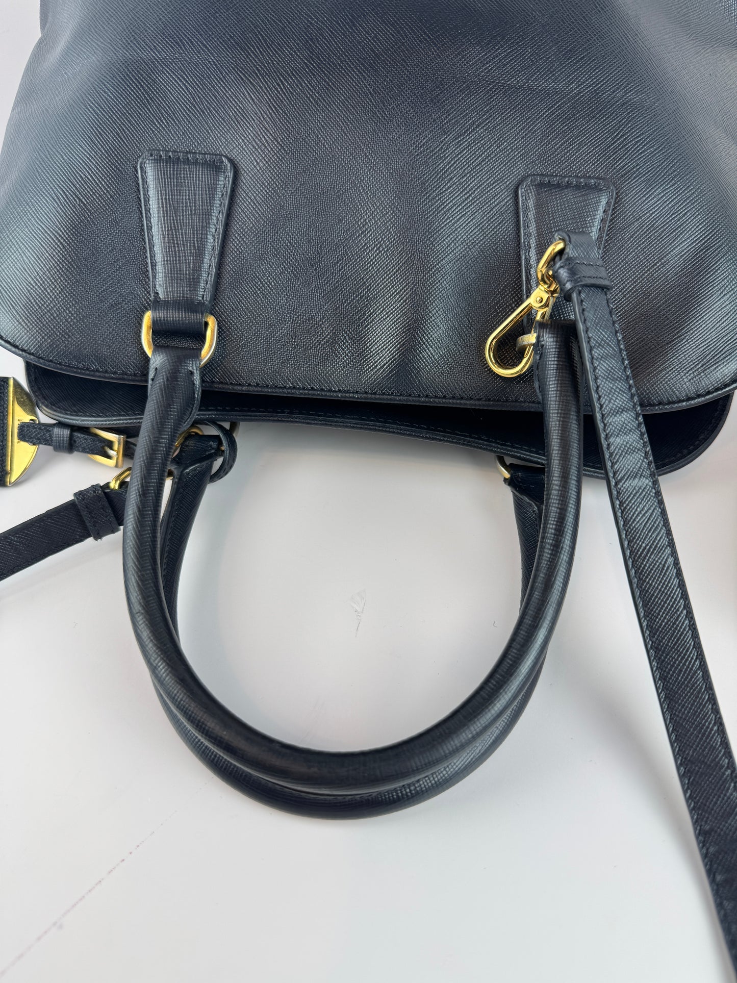 Prada Vernice Medium Open Promenade tote Navy Black