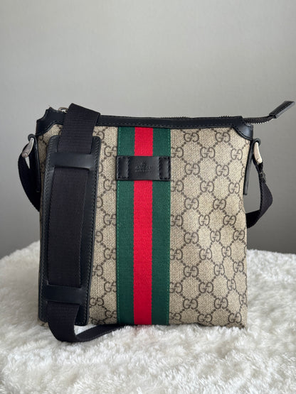 GUCCI Web Flat Mini Crossbody GG Supreme Coated Canvas Black
