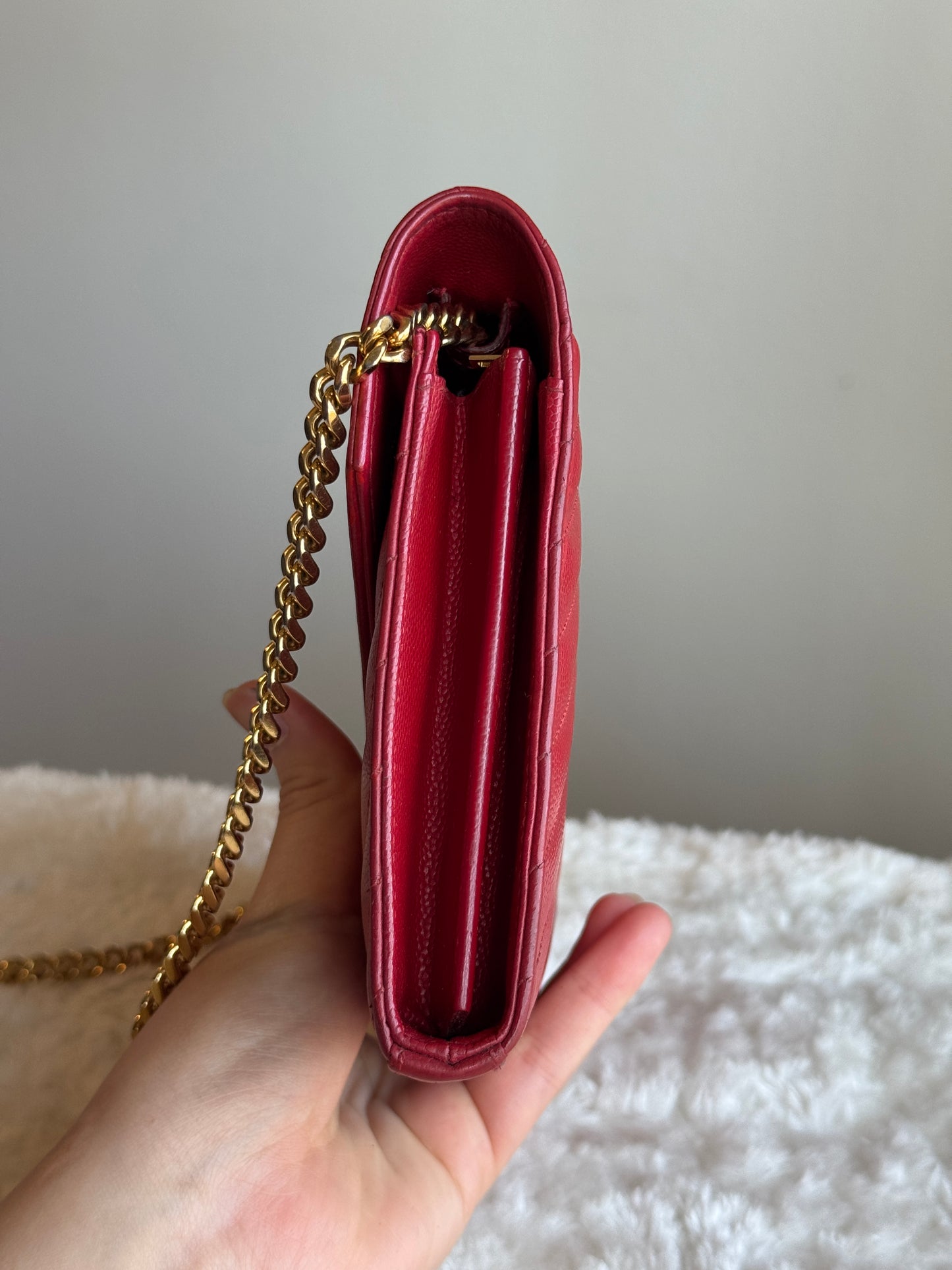LOUIS VUITTON Classic wallet on chain matelasse Chevron leather medium red