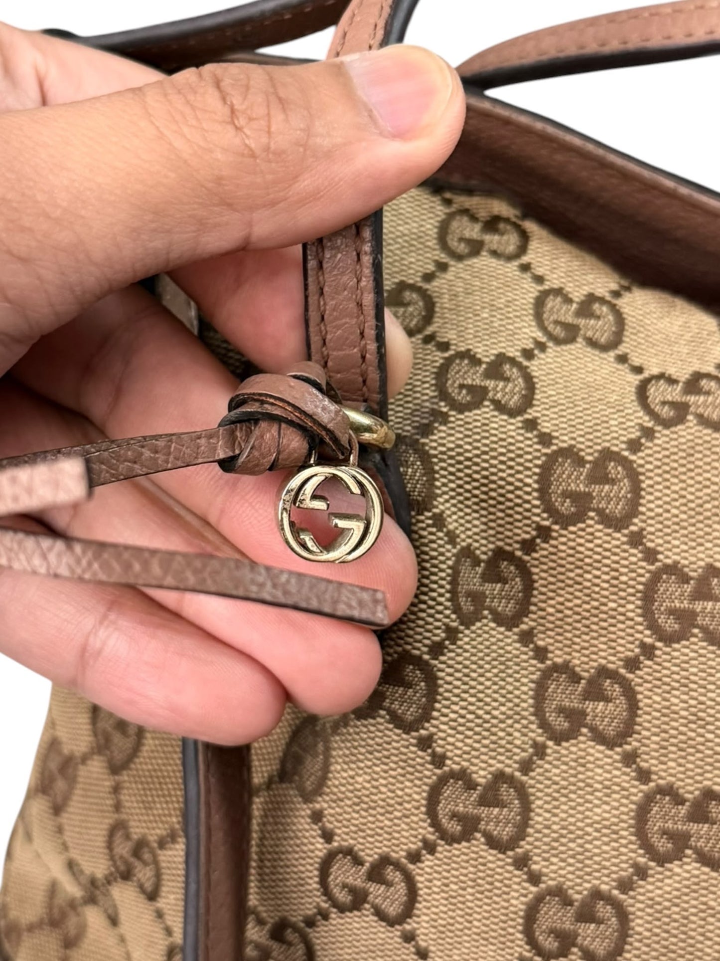 Gucci Bree convertible top handle bag GG Canvas medium pink