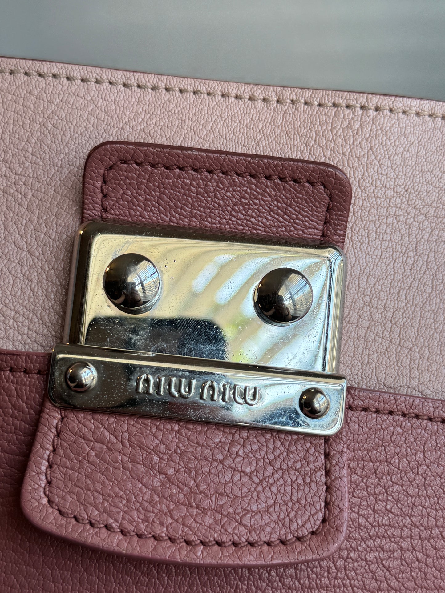 MIU MIU Pink Leather Madras Top Handle two tone