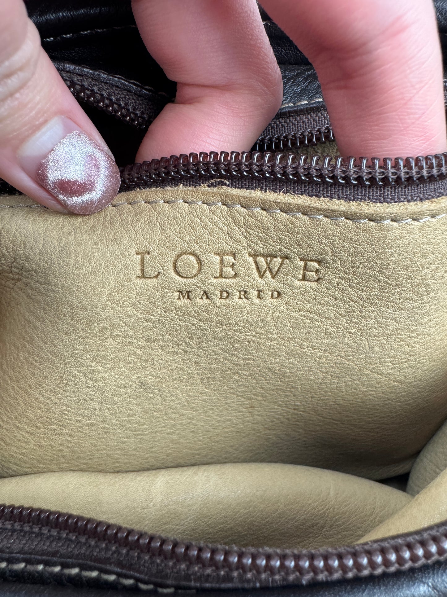 Loewe Anagram Shoulder Suede Leather Bag