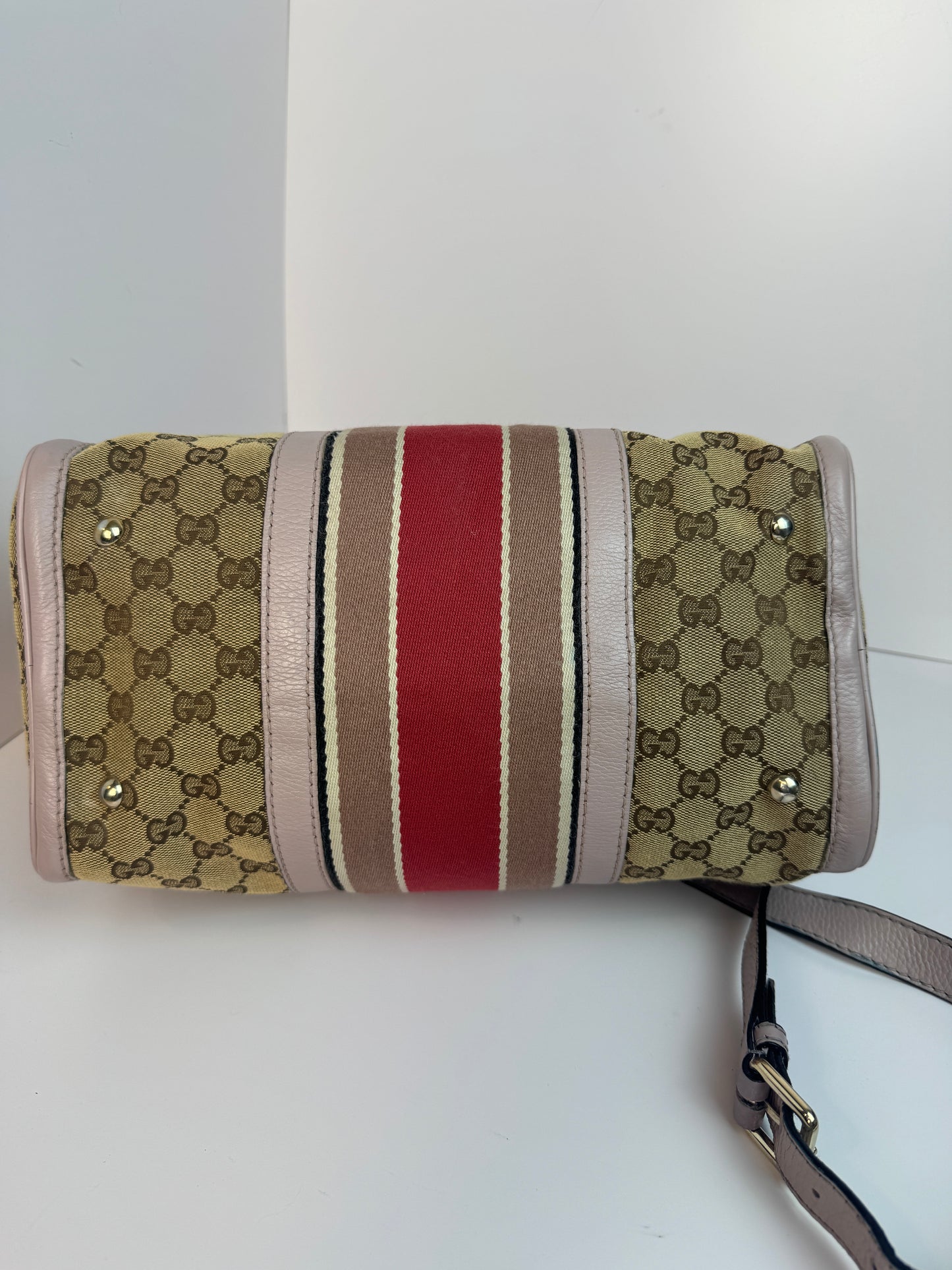 Gucci Web Stripe Boston Pink With Strap