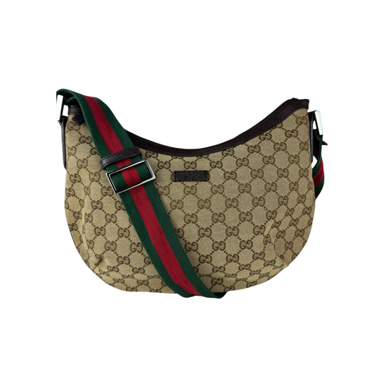GUCCI Web Stripe Halfmoon GG Canvas Brown