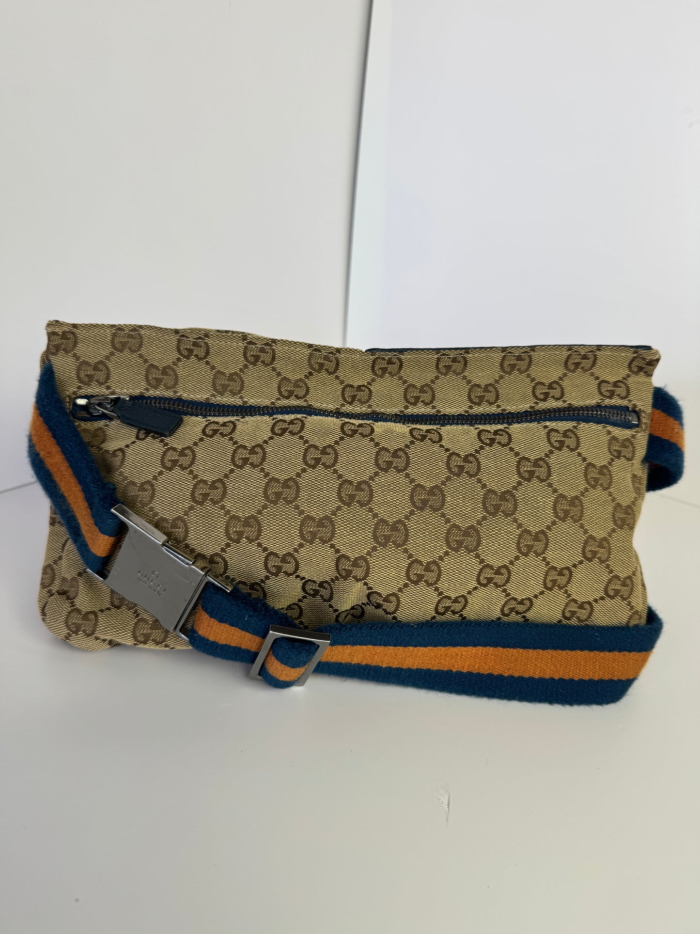 GUCCI Web Belt bag GG Canvas Navy Blue