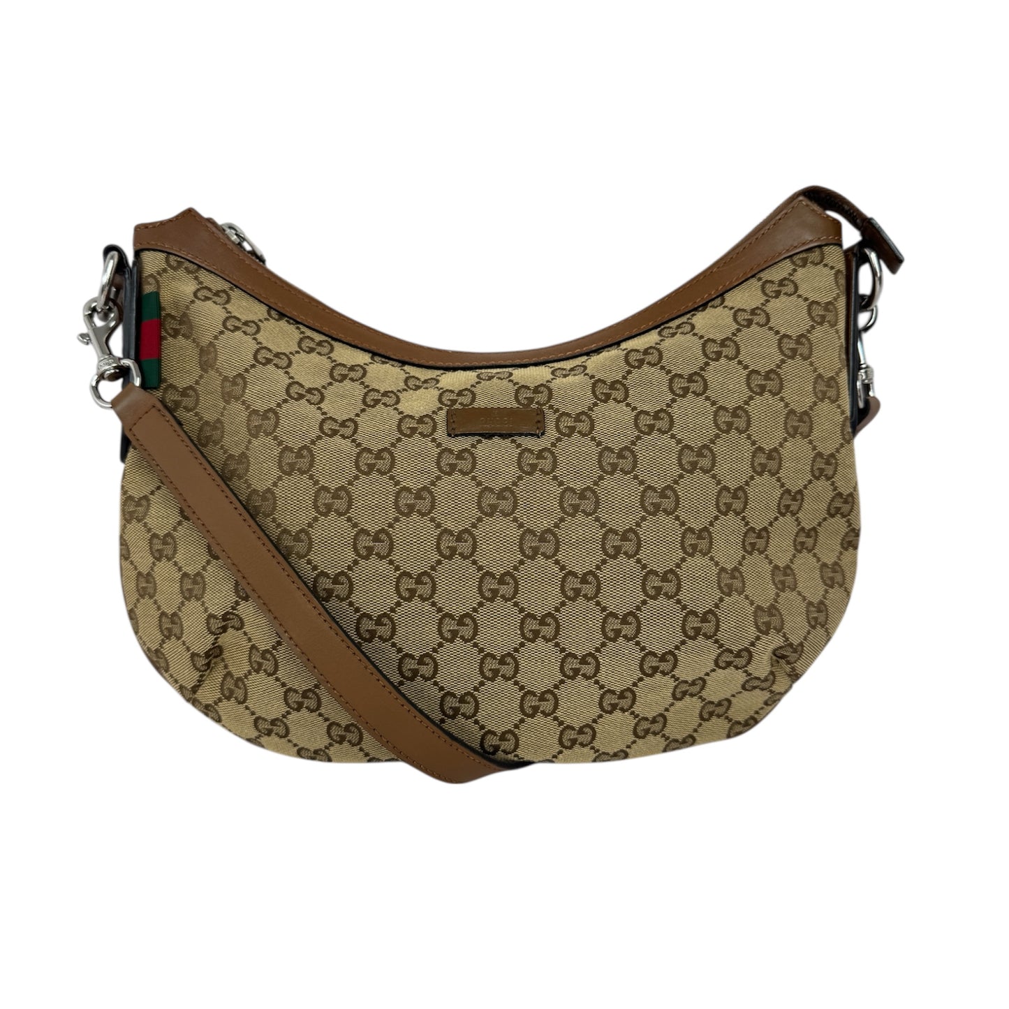 Gucci Web Half Moon Crossbody GG Canvas Brown