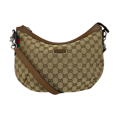 Gucci Web Half Moon Crossbody GG Canvas Brown