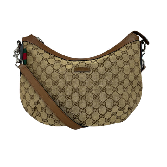 Gucci Web Half Moon Crossbody GG Canvas Brown