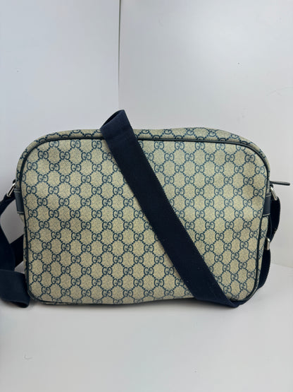 Gucci Large Front Zip Leather Coated Canvas Navy