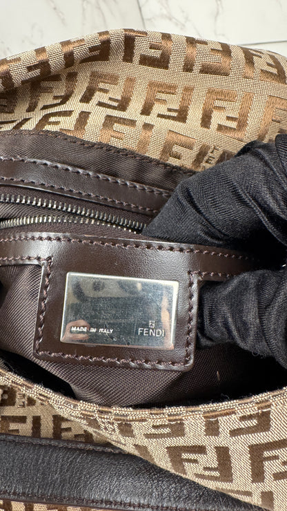 Fendi Mama Baguette Zucca FF Canvas Shoulder Bag Brown