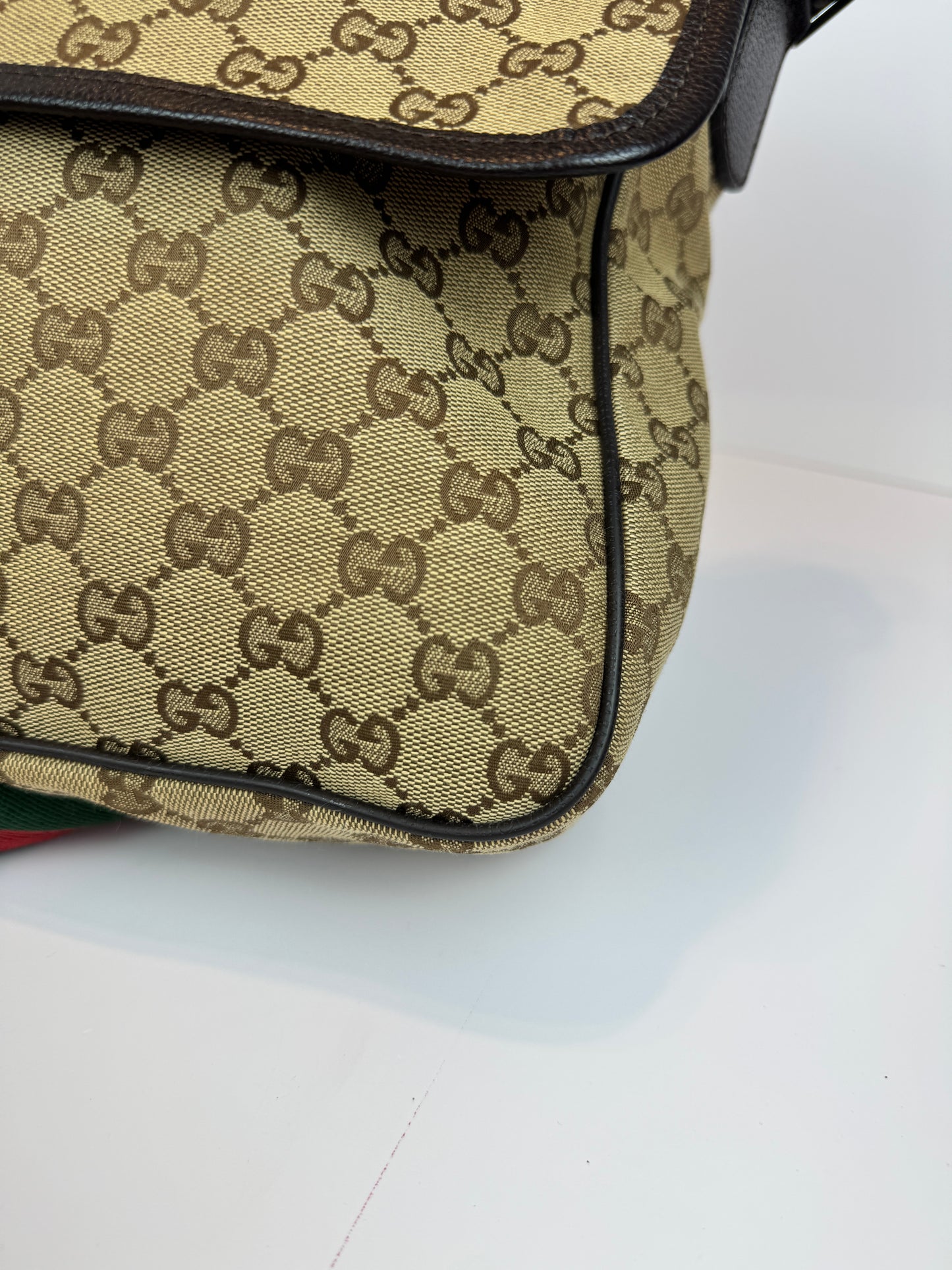 GUCCI Web Flap messenger GG Canvas Brown