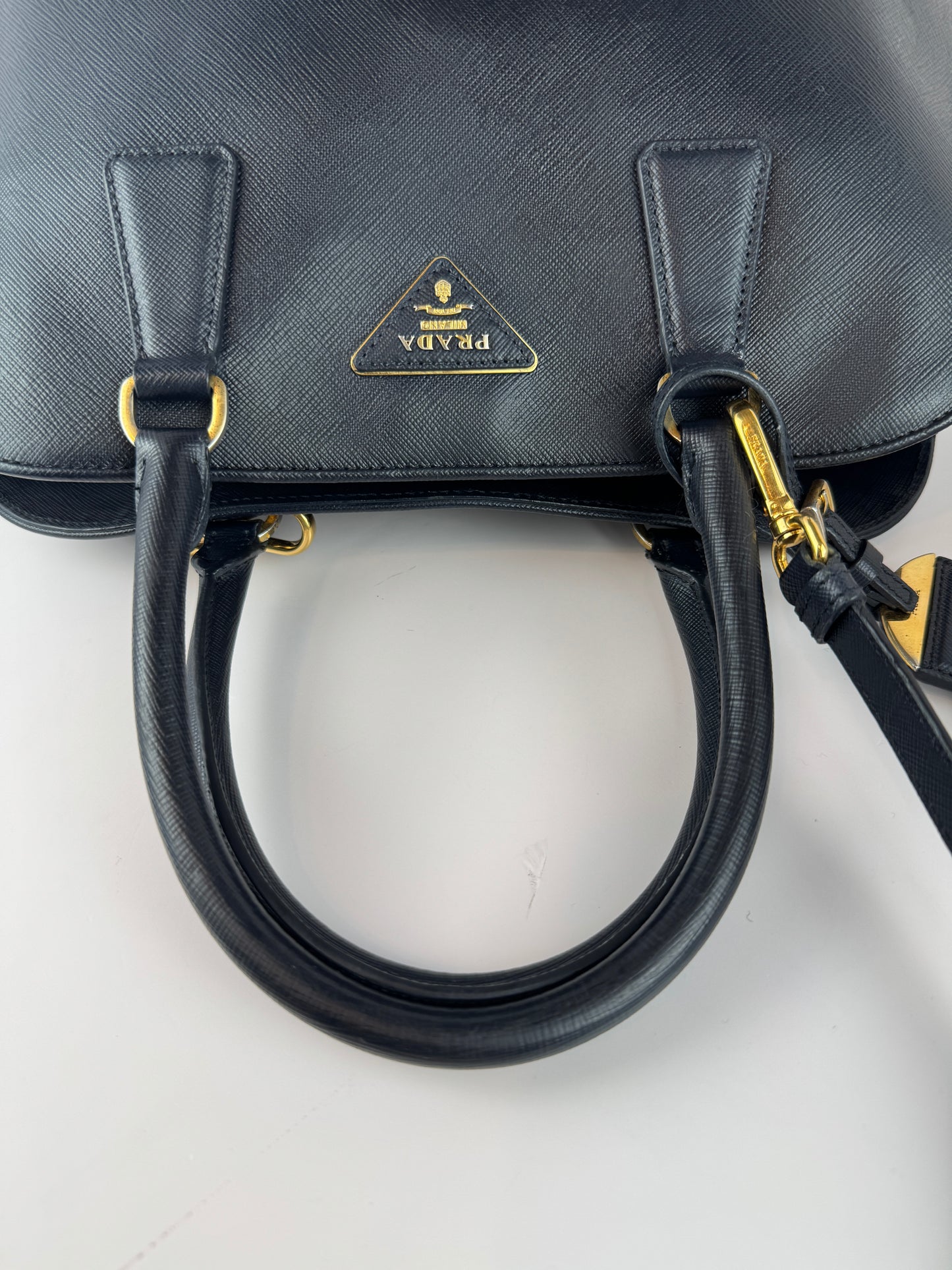 Prada Vernice Medium Open Promenade tote Navy Black