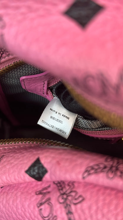 MCM Pink Visetos Stark backpack with gold-toned hardwar